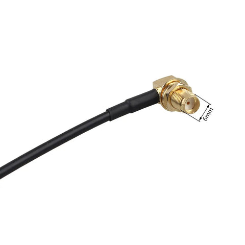 SMA Male To SMA Female Right Angle Aerial Extension Cable RG174 1M Coaxial, close-up view of right-angle connector