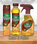 Premium Brown Wood Scratch Repair Pen For Light Furniture And Hardwood Floors Quick Fix Stain To Kick Beat Up Wood Back Into Shape With A Smooth Natural Shine 8 Ounce Bottle displayed with Old English cleaning products.