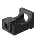Steel 57mm NEMA 23 motor mounting bracket, angled front view with circular bore and mounting holes