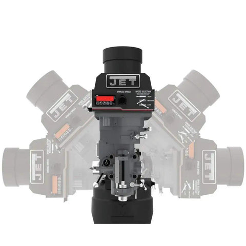 EVS 949 Mill For Pros And DIYers With Three Axis Newall DP700 Quill DRO front view, detailed control panel and motor.