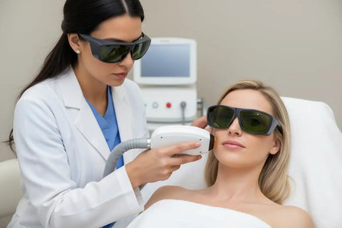 Heavy Duty Ipl Safety Glasses For Laser Hair Removal Photorejuvenation And Elight Shr Gear worn by user during treatment.