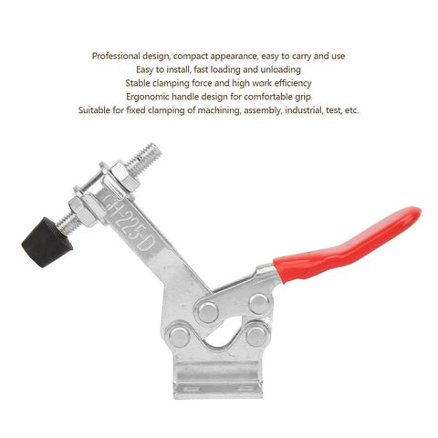 Beefy Heavy Duty Horizontal Toggle Clamp With Galvanized Iron Construction, red handle, side view