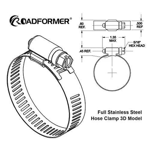 RoadFormer 0.75 in worm-gear stainless hose clamp, SAE 12, 1/2 in band, 17–32 mm range, 10-pack (front view)