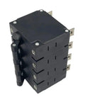 Heavy Duty Hydraulic Magnetic Circuit Breaker One To Four Pole Overload And Short Circuit Protection Up To Sixty Three Amps, black with levers and terminals.
