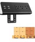 Slick Desk Clamp Power Strip With Four USB-A Ports And Three AC Outlets, Hanging Nightstand Charging Station For Home And Office, Easy No Sweat Setup, Black, showing AC outlets and USB ports.