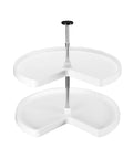 Two Tier Kidney Shaped Lazy Susans For Corner Base Cabinets Plastic White 28 Inch Wide, 22.5 Inch Deep, 26 Inch High