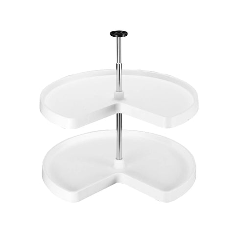 Two Tier Kidney Shaped Lazy Susans For Corner Base Cabinets Plastic White 28 Inch Wide, 22.5 Inch Deep, 26 Inch High
