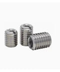 M10 Slotted Self Tapping Thread Insert Adapter Nuts Double Sided For Metal Wood Plastic Fastening No Pre Drill Versatile Conversion Pack Of 2 Or 3 Pieces Easy Install Heavy Duty Hardware Set - three steel fasteners shown