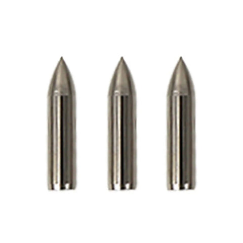 Close-up view of 3 stainless steel arrow tips from 20 Pack Glue On Archery Arrow Tips For Bamboo And Wooden Arrows, Stainless Steel Field Points