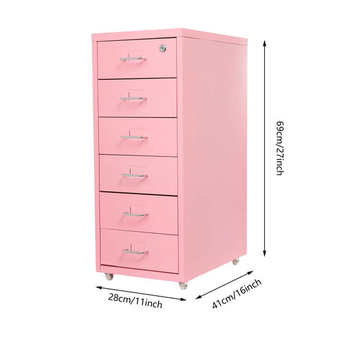 Heavy Duty Steel Rolling File Cabinet With Secure Key Lock And Smooth Swivel Casters For Under Desk Office Organizing and Gotta Have Slim Space Saving Storage, pink, 14x18x28 inches.