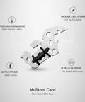 Compact Metal Multitool Card With Screwdriver And Bottle Opener For Wallet Or Bag, showing tool features and design details.