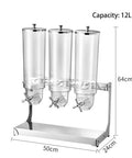 Game Changing Clear Cereal Dispenser For Countertop Kitchen Organization With Secure Lock Clip 12L capacity and three transparent containers.