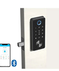 Slick Matte Black Smart Deadbolt Featuring Crisp Bluetooth App Control And Hella Sturdy Zinc Alloy Cast For Zero Hassle Keyless Entry On Mortise Doors. Keypad and app control displayed.