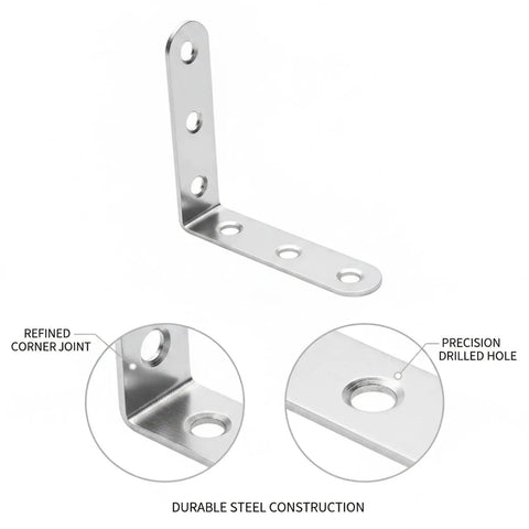 Sturdy L Shaped Corner Braces For Furniture 2x2 Inch Right Angle Brackets with screws, steel construction detail