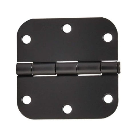 4 Inch Indoor Flat Iron Door Hinge Matte Black Plastic Rounded Corner for doors and windows, easy install, heavy duty, 3 piece