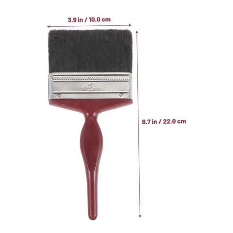 Workhorse Pro Grade Deck Stain Brush Large Paddle Brush With Ergonomic Red Handle, shown with dimensions, top view.