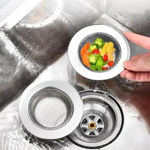 2 Pack Kitchen Sink Strainer Basket Rust Resistant Stainless Steel large food catcher in sink catching vegetables.