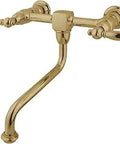 Heritage Style Wall Mount Bathroom Faucet In Polished Brass Solid Brass Construction Eight Inch Centerset Two Hole Installation