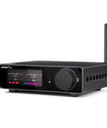 A black A80 Bluetooth Stereo Amplifier DAC With PFFB And 2 Channel Hi Res Class D Beefy Power Amp All In One USB And Optical Inputs Digital VU Meter