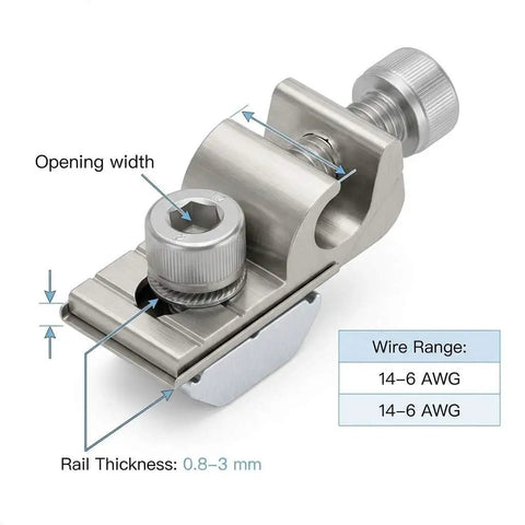 Rock Solid Grounding Lugs 25 Pack Aluminum Alloy Solar Rail Connectors Heavy Duty for rooftop ground mount with adjustable clamp sizes.