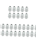 30 Pack M16x1.5 Cable Glands And Connectors, White Polyamide Seals For 5.0-10.0mm Cables, arranged in three rows