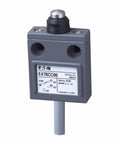 Reliable Performance Compact Limit Switch Featuring Sealed Pin Plunger Design, heavy-duty switch with an attached plunger, suitable for industrial use.