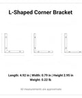 Diagram of Beefed-Up Heavy Duty L Shaped Corner Bracket For Furniture Reinforcement with measurements, 4.92 x 2.95 x 0.79 inches.
