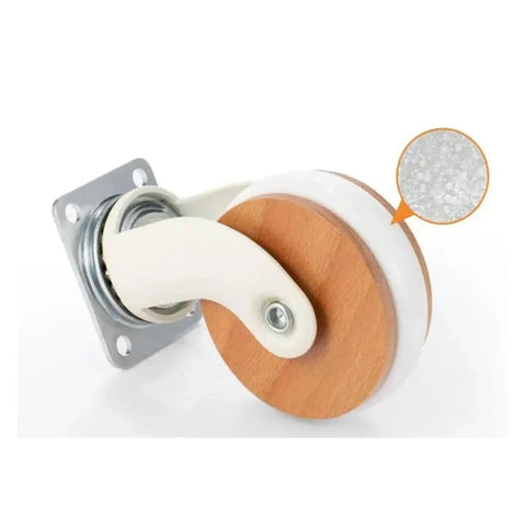 Close-up of Four Pack 2.5 Inch Wood Grain Swivel Casters With Brake For Quiet Furniture Mobility Silent Rolling Wheels 360 Degree Swivel