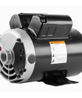 Front view of 3.7 HP 56-frame 230V single-phase air compressor motor with metal housing.