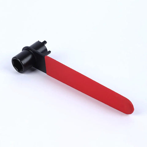 Knock Out Double Head Angle Grinder Wrench With Four Claw Grip And Hex Socket for quick access and tool swaps, black and red design.