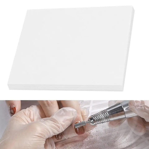 100 Pack Disposable Nonwoven Filter Cloths For Nail Vacuum Cleaners Nail Art Dust Collector Replacements shown with manicure use