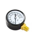 No Frills Budget Friendly 1/4 Inch NPT 200 PSI Steel Pressure Gauge With Brass Internals, 2 Inch Dial Bottom Mount, All Purpose For Gas And Non Corrosive Liquids. 2-inch 200 PSI steel gauge with brass bottom-mount NPT fitting