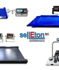 Badass Industrial Drum Scale Featuring Smooth Rolling Ramps, blue platform, digital display, wheelchair accessible, robust design.