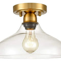 Modern Glass Semi Flush Mount Ceiling Light In Brass Finish With Handblown Glass Shade for Hallway Bedroom Bathroom and Kitchen