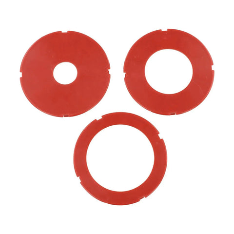 Rock Solid Router Table Insert Rings 3 Piece Set For Bosch RA1171 RA1180 RA1181 Models red plastic rings for precision woodworking.