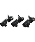 L-Shaped Speaker Tripod Casters with Silent Ball Bearings in black, featuring durable wheels and quick attachment design.