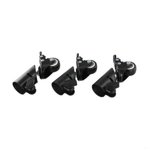 L-Shaped Speaker Tripod Casters with Silent Ball Bearings in black, featuring durable wheels and quick attachment design.