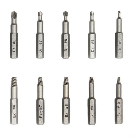 FABULETTA 10-Piece Damaged Screw Remover Drill Bit Set To Extract Broken Stripped Rusted And Headless Bolts With Zero Hassle For Pro DIY Mechanics Who Want A Quick Fix For Seized Studs And Machine Hex Bolt Issues Fast. 10-piece steel extractor bits, #6 to #10