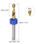 Titanium Coated 3mm Carbide PCB Drill Bits Set 1 8th Inch Shank Micro Twist Mini Drill Bits For Circuit Boards Jewelry CNC Engraving 10 Pack With Protection Case, showing a single drill bit with dimensions.