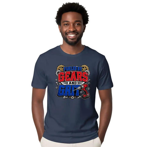Dope Mechanical Engineer Tee For You, The Ultimate Gift For Garage Builders fans wearing a navy blue cotton shirt with graphic design.