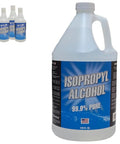 Top Notch High Purity Isopropyl Alcohol IPA Ninety Nine Point Nine Percent Pure Made In USA Four Pack Thirty Two Ounce Bottles For Cleaning Disinfection Lab Use No Fillers Just Pro Grade Rubbing Alcohol four 32 oz bottles and one 128 fl oz jug