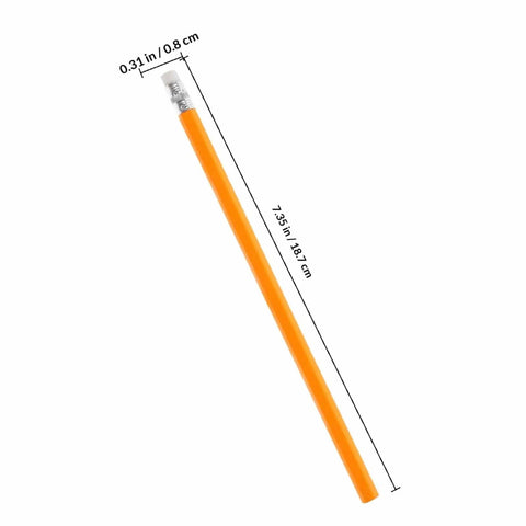 Single pencil from 10 Pack HB Carpenter Pencils Yellow Wood With White Eraser Head For Construction Engineering Woodworking Drafting School And Office Use Great For Marking Lines On The Jobsite And Clean Erases On Surfaces, showing dimensions.