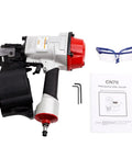 Pro-Grade Pneumatic Roofing Nailer 15 Degree Coil Nailer with safety goggles and manual, lightweight aluminum body