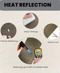 Reinforced Exhaust Heat Shield Mat 24x24 with adhesive backing showing high temp resistance and easy cut advantages