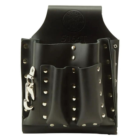 Front view of 8 Pocket Tool Pouch With Tunnel Belt Loop For Real Pros Durable Leather Construction Four Large Utility Pockets Two Pliers Pockets