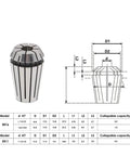 Top Notch Er16 Spring Collet Chuck For Cnc Milling Lathe Machines, shown with dimensions and specifications, heavy duty steel construction.