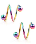 16G Stainless Steel Double Twist Ear Plugs Earring Spiral Helix Stud Lip Ring Body Piercing Jewelry 10mm 6 Pairs Ball Stud Set rainbow spiral pair