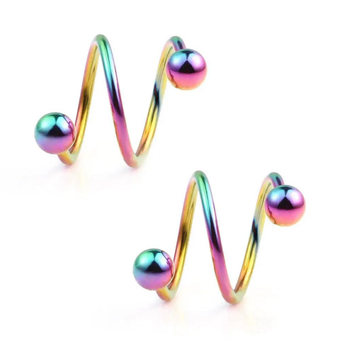 16G Stainless Steel Double Twist Ear Plugs Earring Spiral Helix Stud Lip Ring Body Piercing Jewelry 10mm 6 Pairs Ball Stud Set rainbow spiral pair