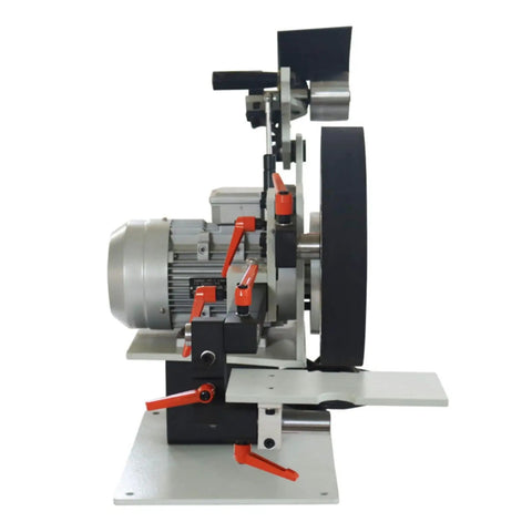 Badass Heavy Duty Belt Sander And Metal Polisher With 72 By 2 Inch Wide Belt And Reinforced Base features a side view of motor and adjustable levers.