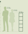 Height comparison of open shelf bookcase for living room, bedroom, and home office, 52.1 inches tall, against average heights.